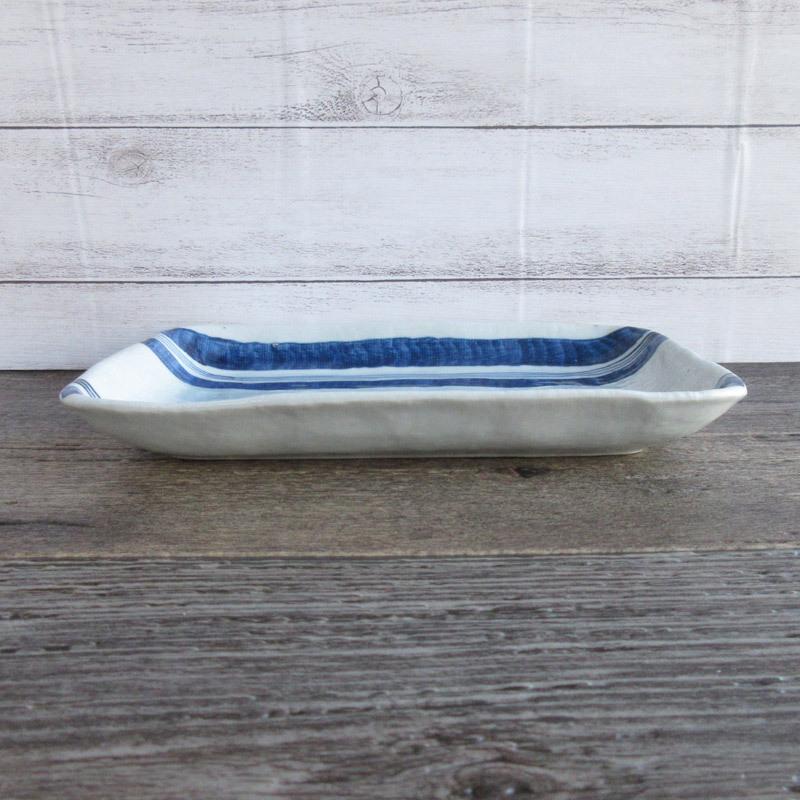 長角皿 23.7cm 和食器 焼物皿 スクエアプレート ブルー 水色 紺色