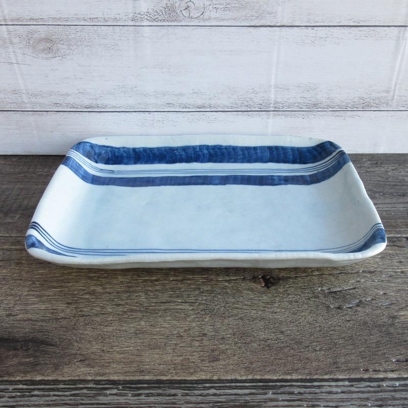 長角皿 23.7cm 和食器 焼物皿 スクエアプレート ブルー 水色 紺色