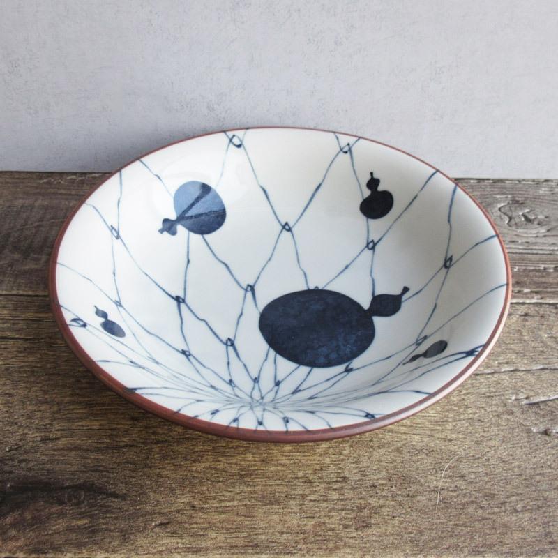 丸皿 中皿 丸和皿 19.8cm 和食器 網目文様 ひょうたん ひさご 茶線 染