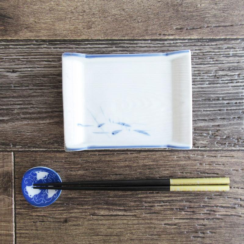 長角皿 のり皿 海苔皿 木目調 ブルー 水色 付出 刺身皿 焼き物皿