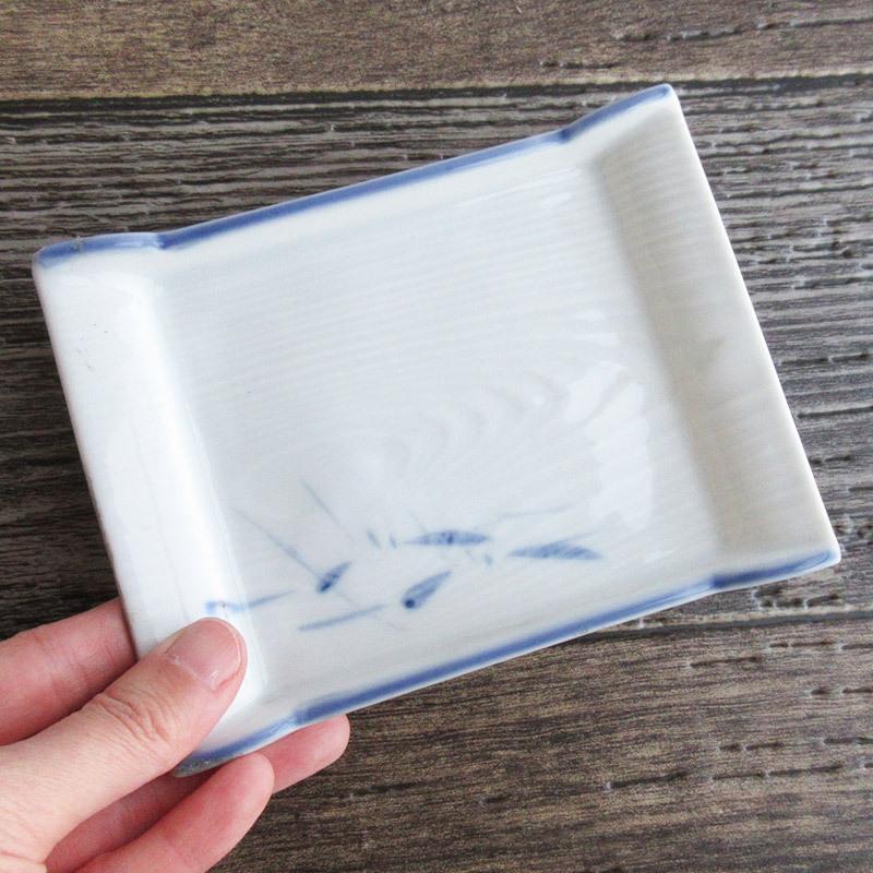 長角皿 のり皿 海苔皿 木目調 ブルー 水色 付出 刺身皿 焼き物皿