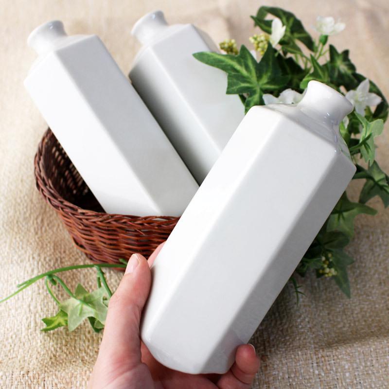 一輪挿し 花瓶 陶器 白 六角形 インテリア おしゃれ / 白い丸首