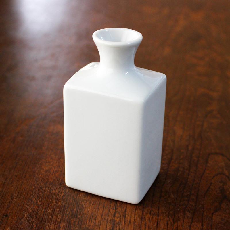 一輪挿し 花瓶 陶器 ミニ 白 四角 インテリア おしゃれ / 白い丸首