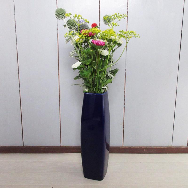 花瓶 28cm 花器 フラワーベース 陶器 スクエアベース 仏花 シックな