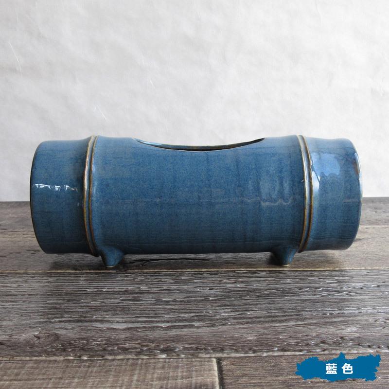 青色の竹模様陶器花瓶 青色の竹模様陶器花瓶