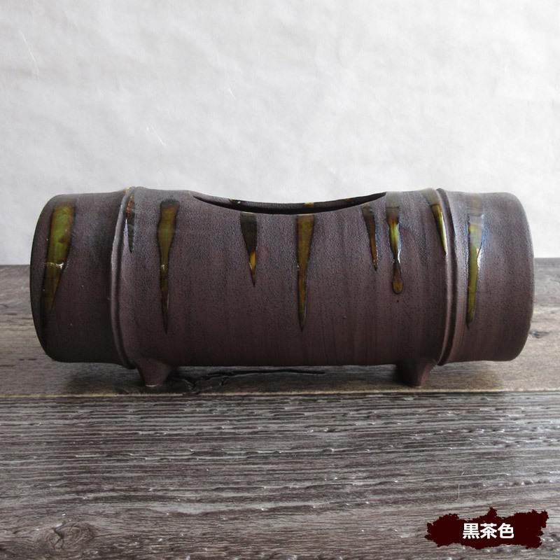 茶色 陶器 円筒形 花瓶 pg-27097_2.jpg