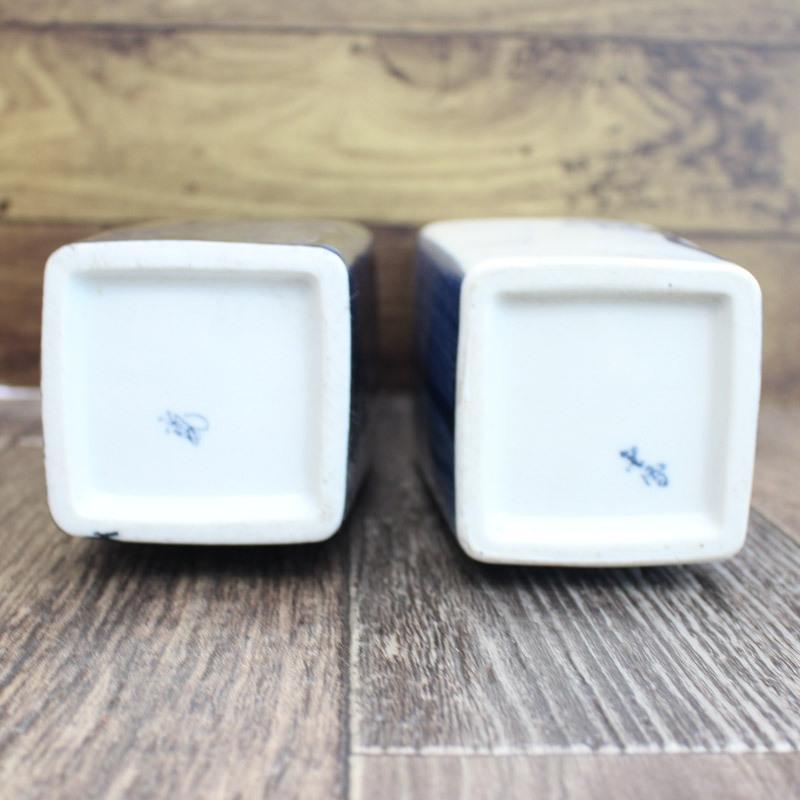 花瓶 花器 フラワーベース 30.5cm 四角柱 陶器 レトロ 仏花 梅の花