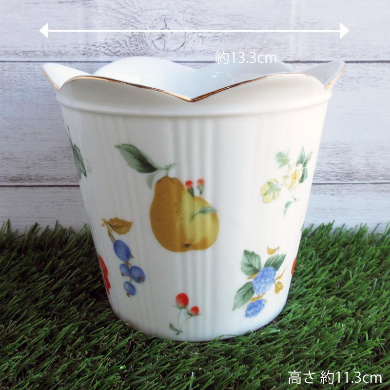 ボヘミアガラス 朱色 ボウル 32cm 花生け 植木鉢カバー 陶器 果物柄