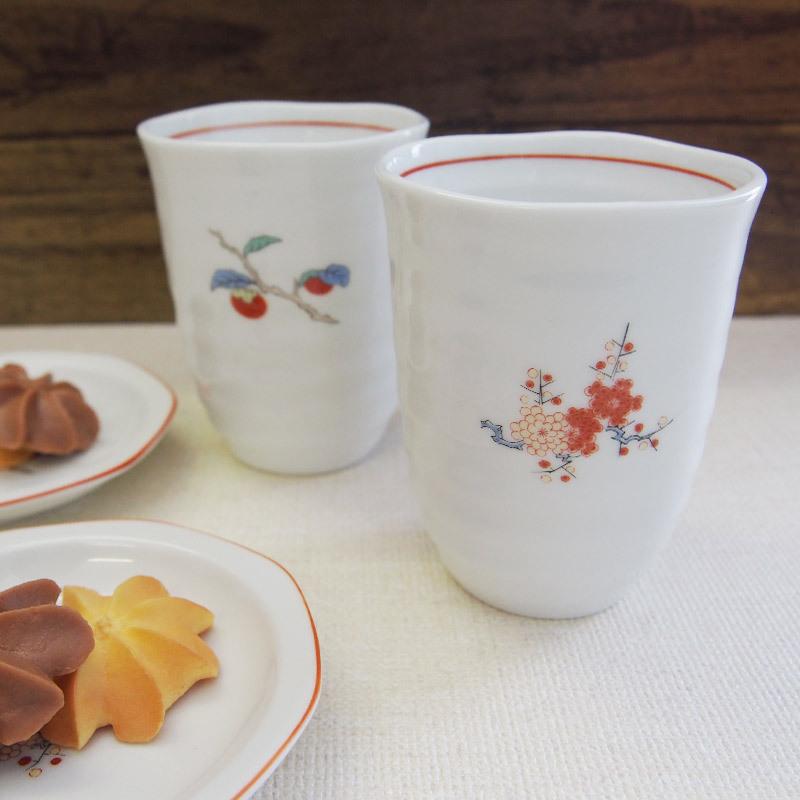 香泉作 赤絵 フリーカップ（2柄選択） / 和食器 和風 白 ホワイト 