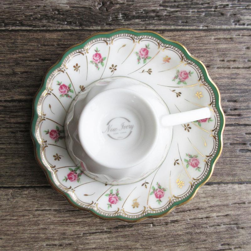 HOYA グリーン 小さなバラ カップ＆ソーサー / ホヤ 保谷 コーヒー