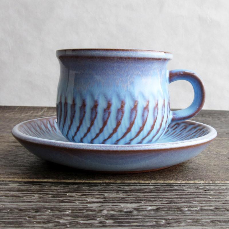 カップ&ソーサー ナチュラル 手作り風 水色 青色 ラスター加工