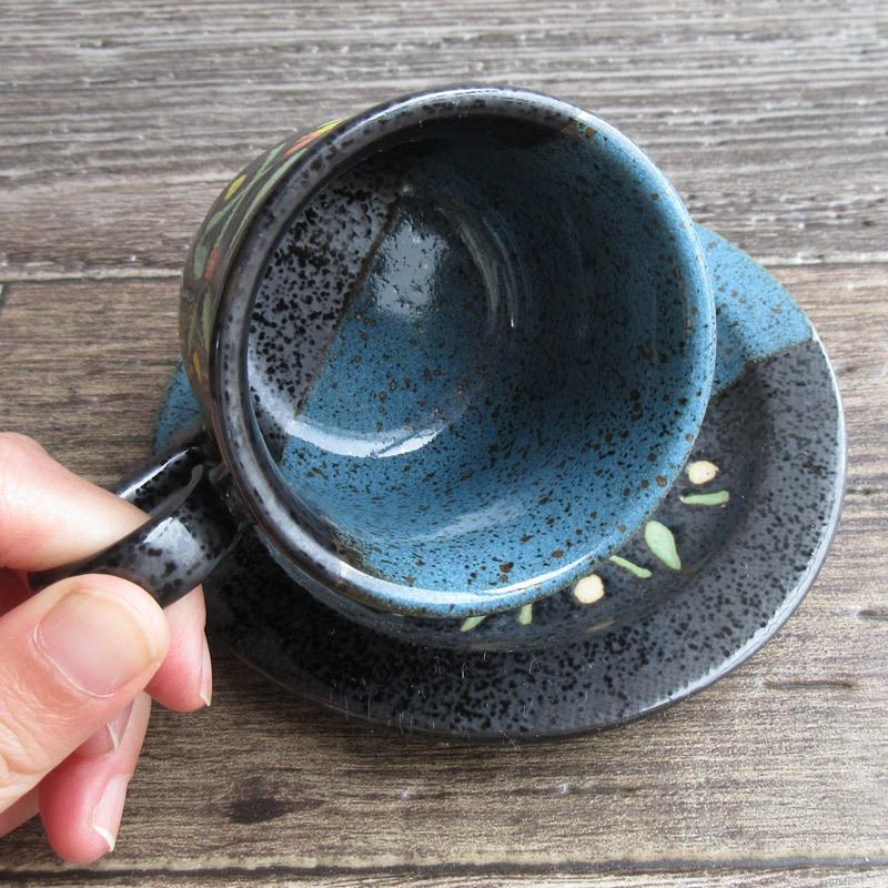 カップ&ソーサー 花柄 小ぶりサイズ 黒色 青色 コーヒーカップ