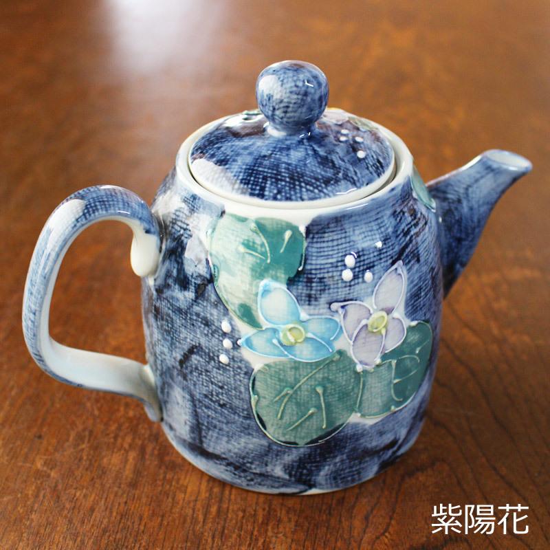 和の花柄 ポット（3種選択）茶こしつき / 桔梗 紫陽花 椿 濃紺 布目地 