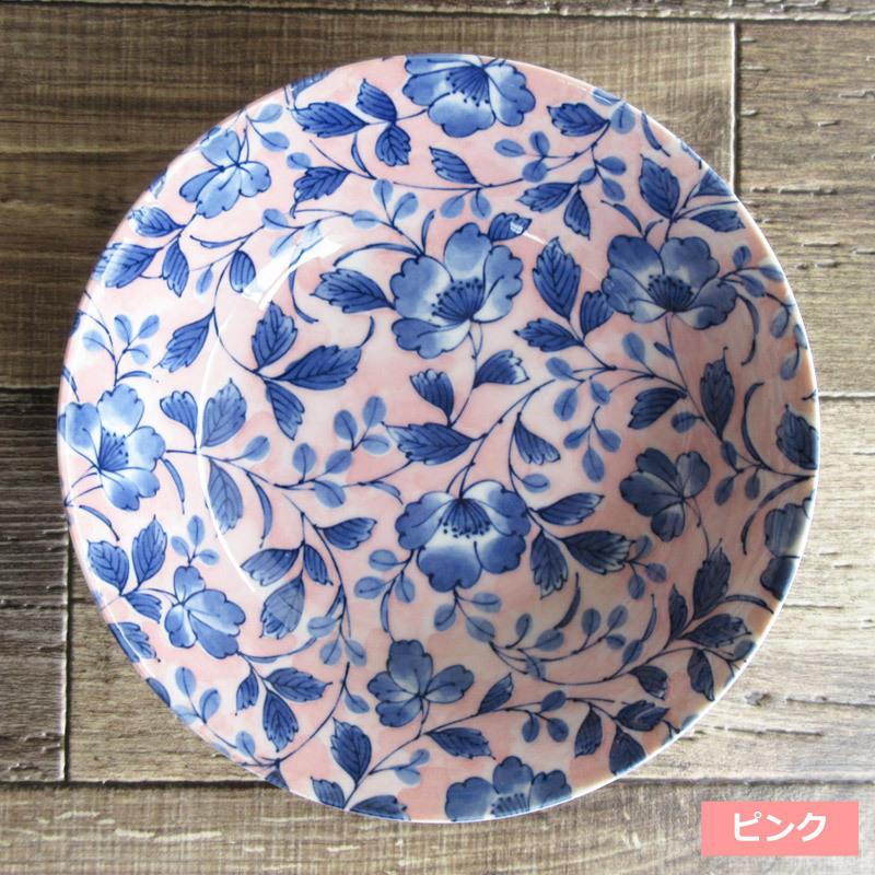ボウル 浅鉢 和食器 円形 中鉢 おしゃれ さざんか 染付 ピンク