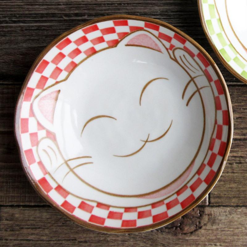 浅鉢 深皿 日本製 和食器 レッド グリーン ネコ ねこ 招き猫 8インチ