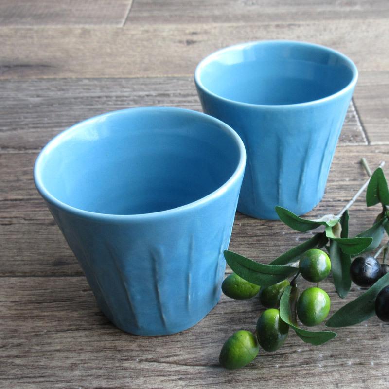 フリーカップ 280cc 食器 コップ 水色 手作り風 カフェ食器 大きめ