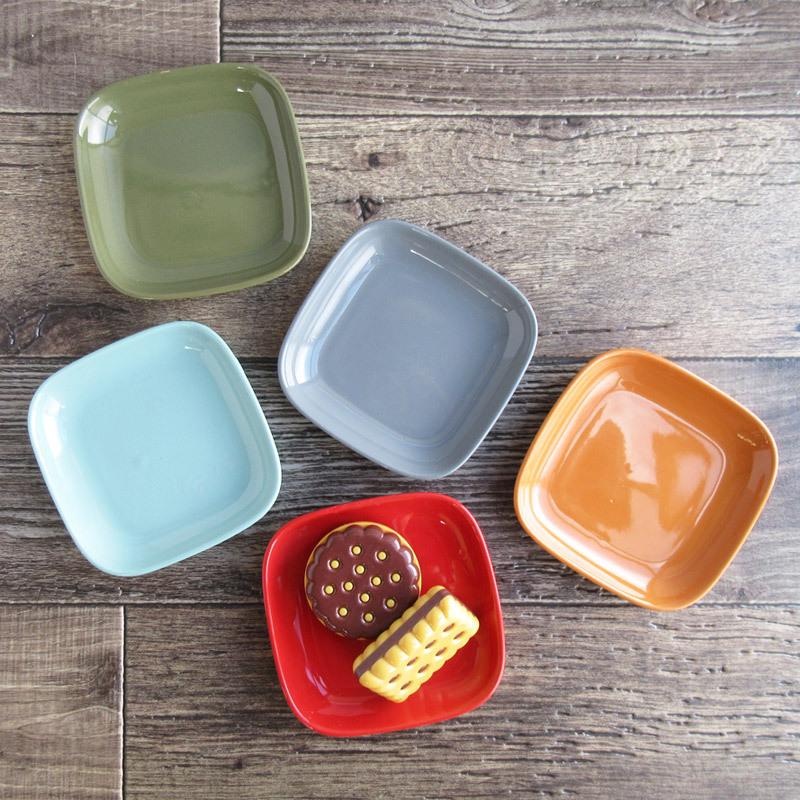 小皿 銘々皿 取り皿 食器 四角い器 レッド オレンジ カーキ ライト