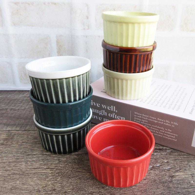ココット スフレ 食器 赤色 緑色 黄色 お菓子づくり 小鉢 かわいい