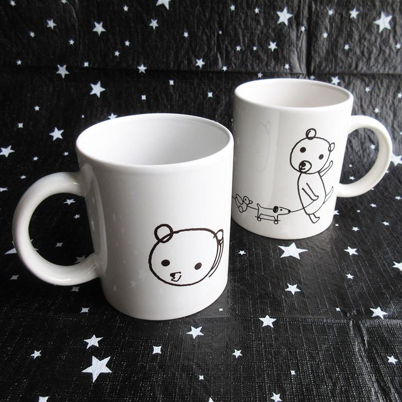 マグカップ 洋食器 モノクロ おしゃれ シンプル 手描き風 白黒 くま