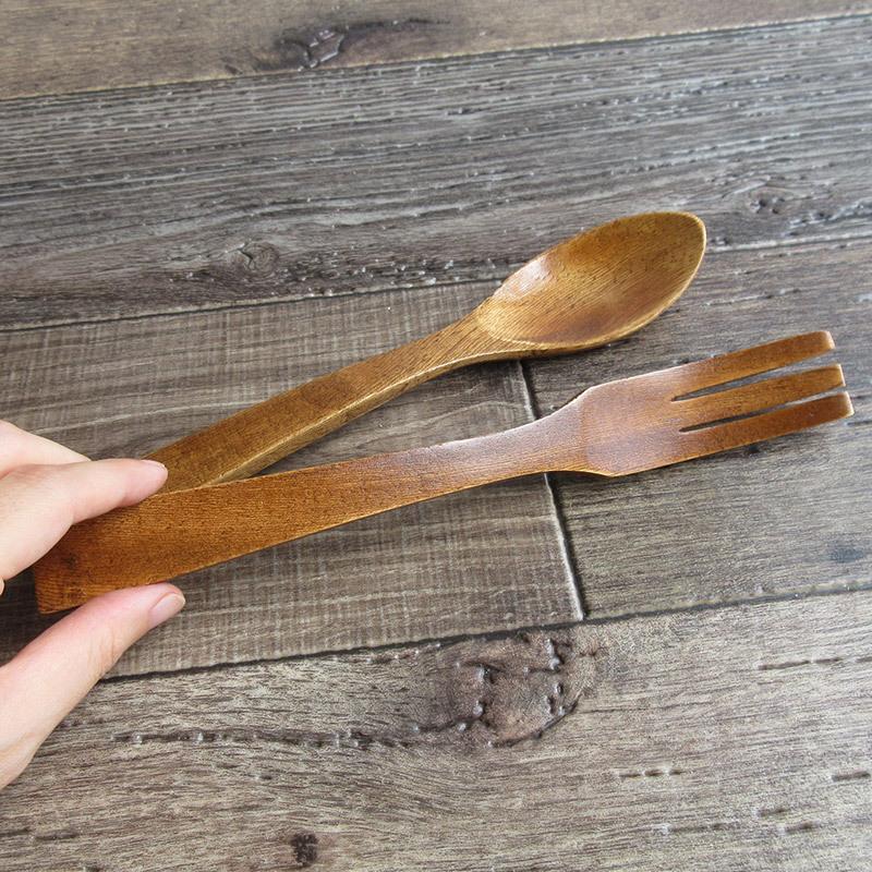 フォーク スプーン セット 23cm 軽量 大きいサイズ ウッド ナチュラル