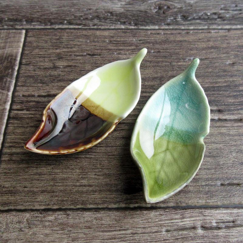 箸置き はしおき リーフ 葉っぱの形 カトラリーレスト グリーン