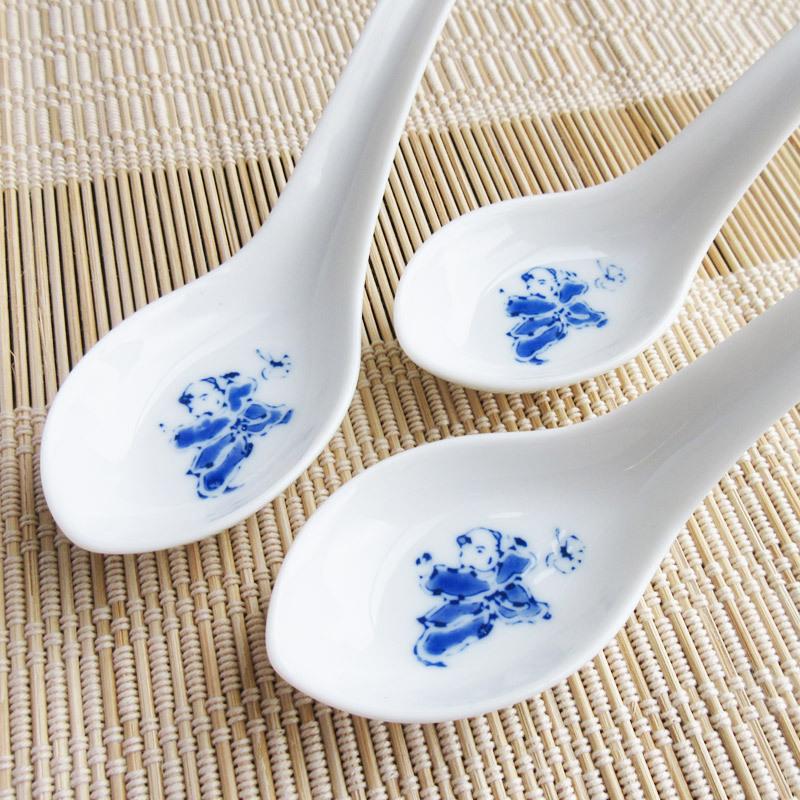 レンゲ カトラリー 食器 中華 唐子柄 白いレンゲ 白磁 唐子文 昭和