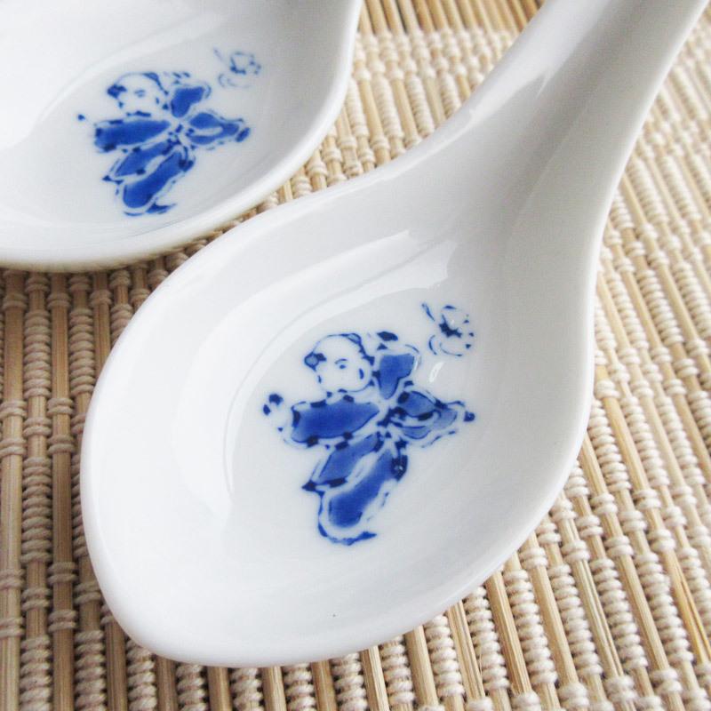 レンゲ カトラリー 食器 中華 唐子柄 白いレンゲ 白磁 唐子文 昭和