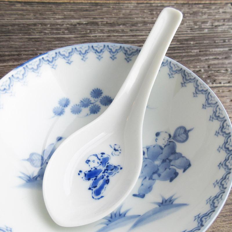 レンゲ カトラリー 食器 中華 唐子柄 白いレンゲ 白磁 唐子文 昭和