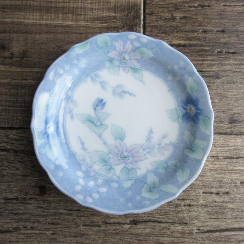 小皿 和食器 4寸皿 ふよう 花柄 水色 丸皿 取り皿 和風 / 芙蓉 花型