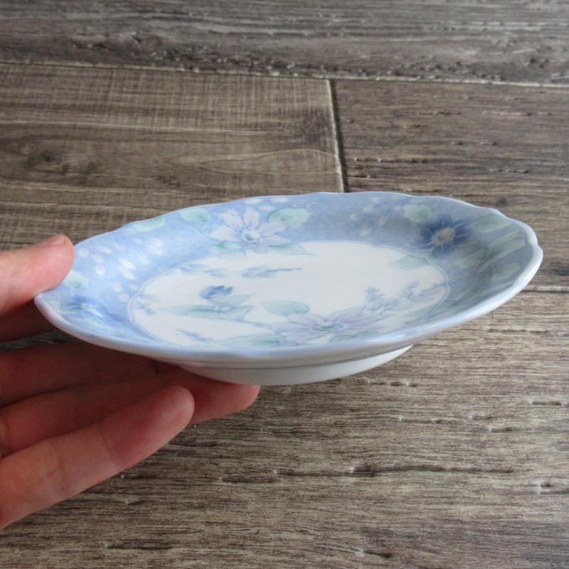 小皿 和食器 4寸皿 ふよう 花柄 水色 丸皿 取り皿 和風 / 芙蓉 花型