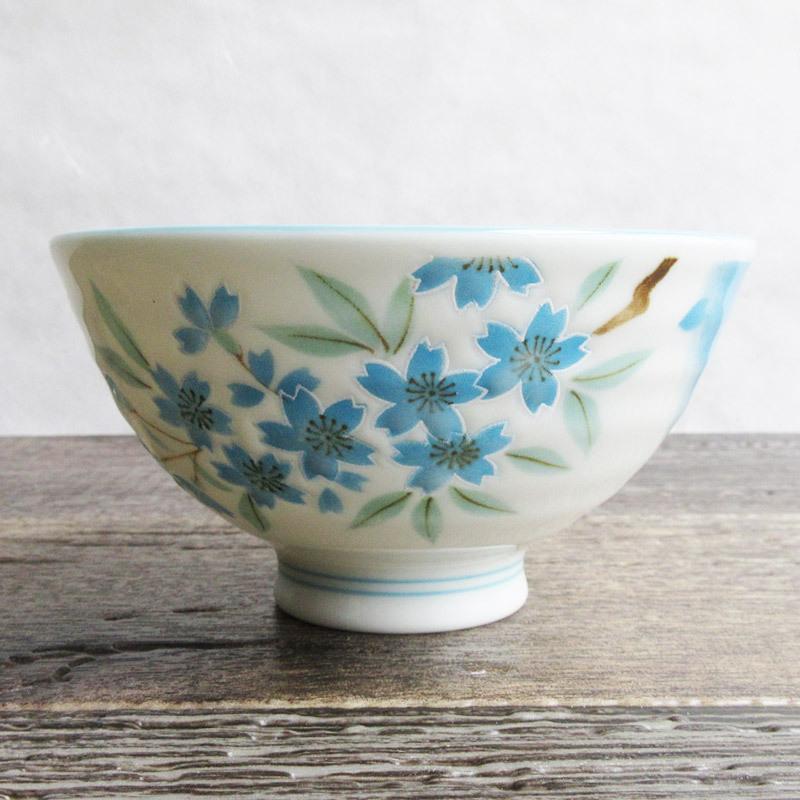 枝桜 ご飯茶碗 水色 / 100円 アウトレット 和食器 美濃焼 サクラ 文字