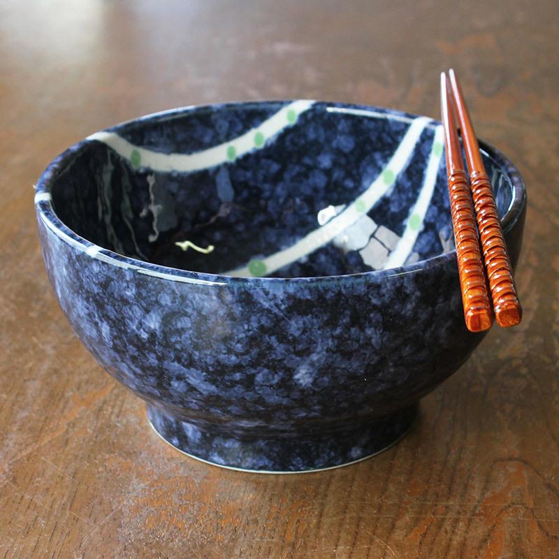 紺うのふ 白ライン 釜上丼 17cm / どんぶり 日本製 藍色 ネイビー 美濃
