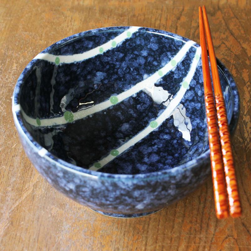 紺うのふ 白ライン 釜上丼 17cm / どんぶり 日本製 藍色 ネイビー 美濃