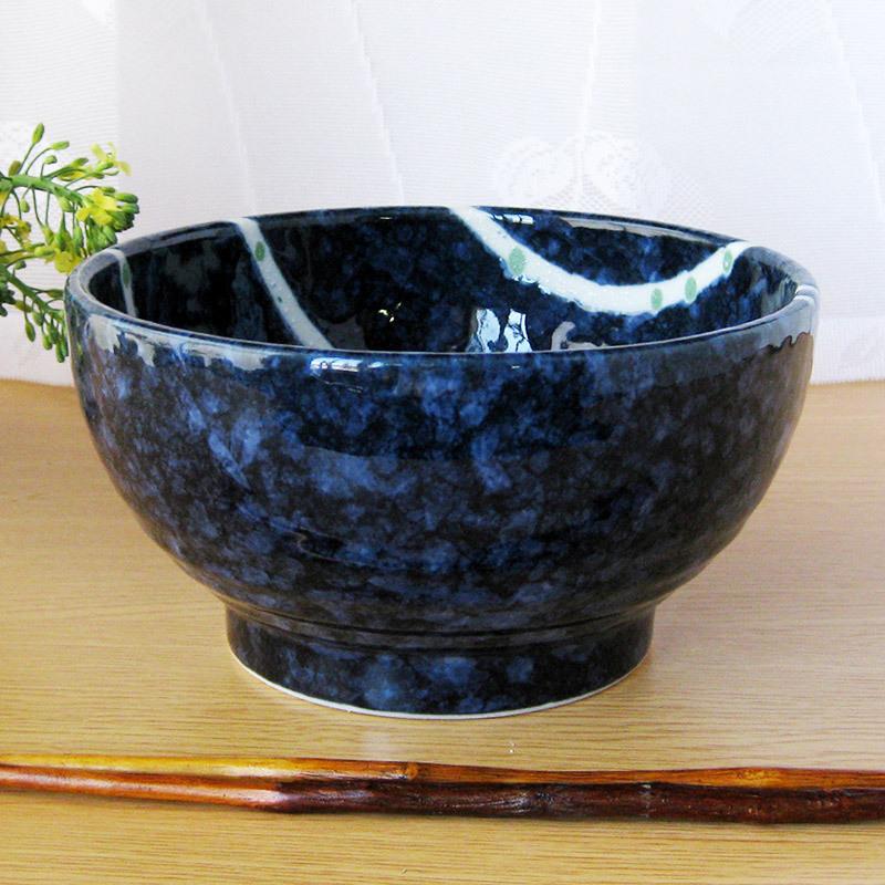 紺うのふ 白ライン 釜上丼 17cm / どんぶり 日本製 藍色 ネイビー 美濃