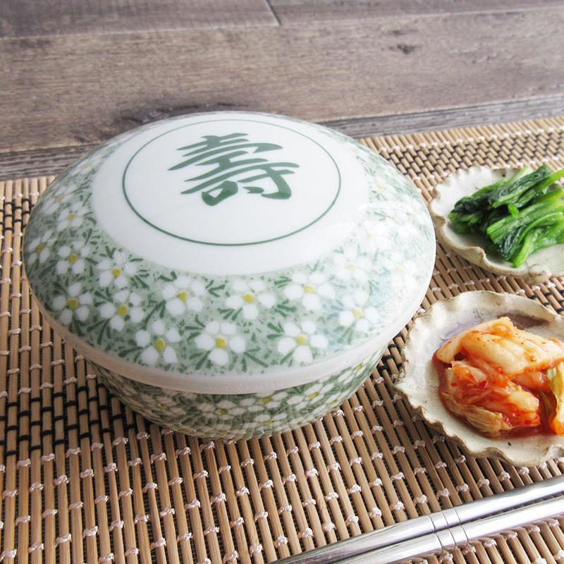 蓋付き飯器 小花柄 2色選択 韓国ドラマ 韓国料理 食器 飯碗 お茶わん 長寿のお祝い 敬老の日 寿 行事 ハレの日の器 グリーン レッド 美濃焼 日本製 有見窯 Y746 サラーミキ Yahoo 店 通販 Yahoo ショッピング