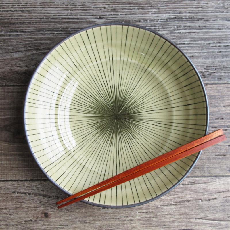 大皿 灰釉大皿 陶器 完売】土灰釉十草 麺皿 23cm / 7.5寸 大皿 日本製 深緑 モスグリーン