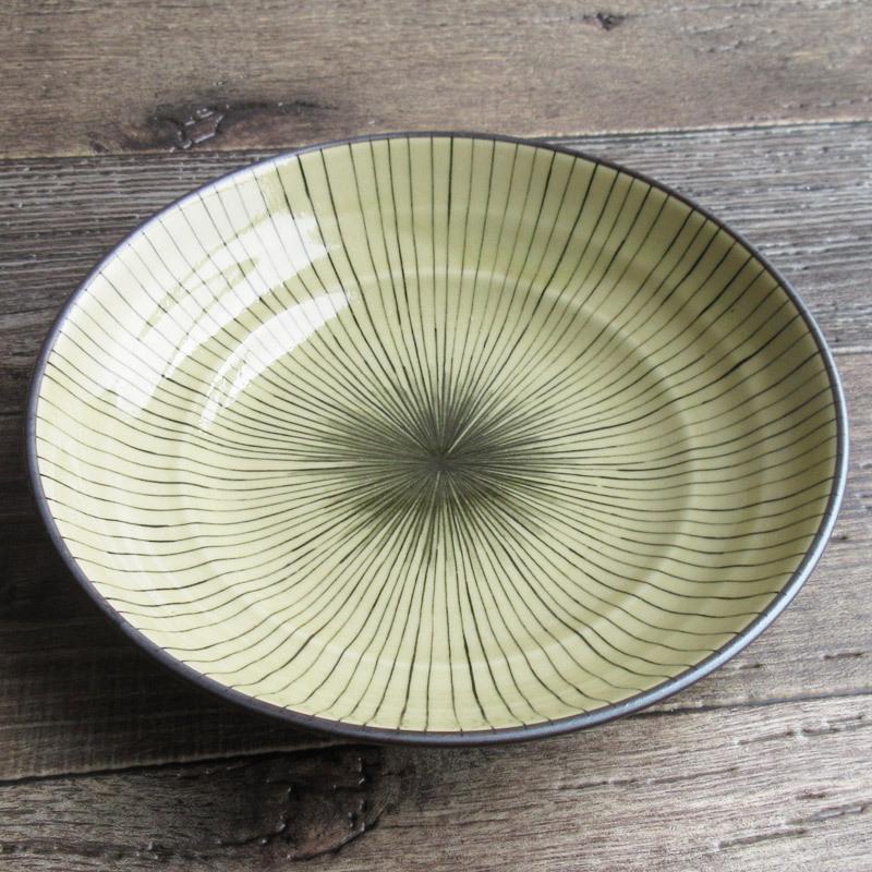 完売】土灰釉十草 麺皿 23cm / 7.5寸 大皿 日本製 深緑 モスグリーン