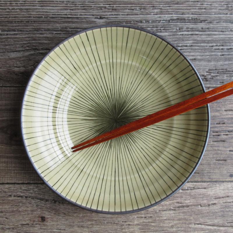 完売】土灰釉十草 麺皿 23cm / 7.5寸 大皿 日本製 深緑 モスグリーン
