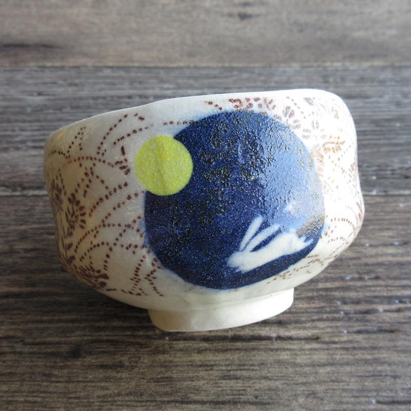 完売】小抹茶碗 お月見うさぎ / 抹茶茶碗 かわいい ウサギ 萩 茶碗