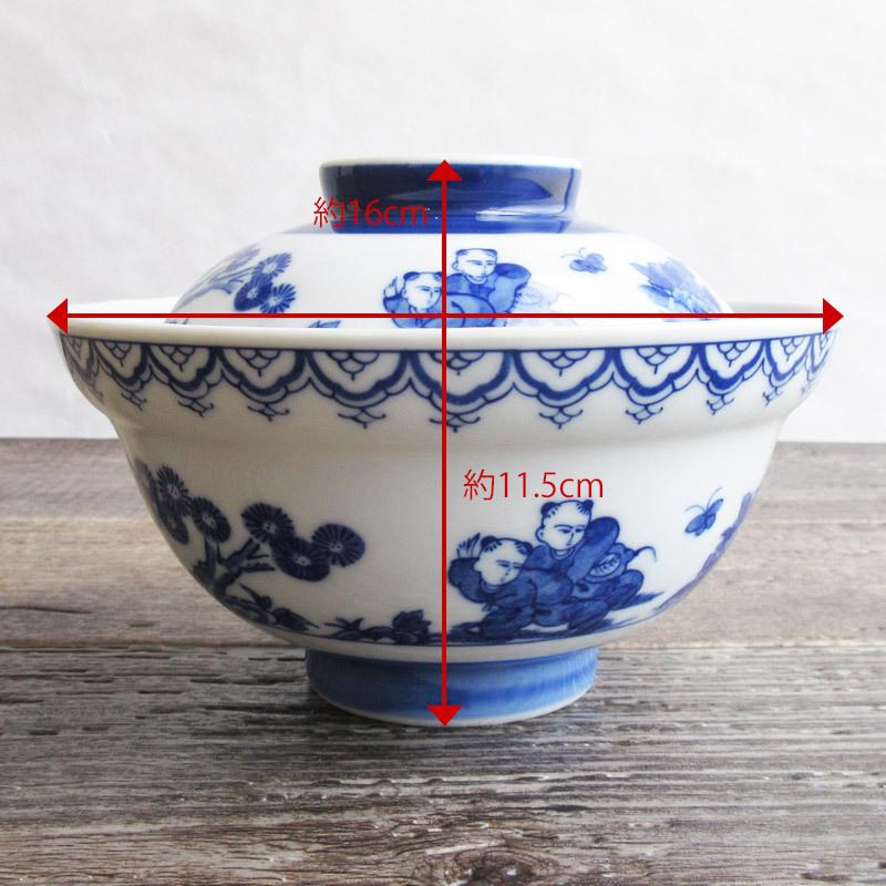 唐子童子 蓋丼 / 日本製 美濃焼 ちゃわん 飯碗 染付 昔ながらの茶わん