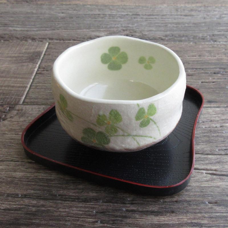 完売】小抹茶碗 クローバー / 抹茶茶碗 かわいい 四つ葉 幸せモチーフ 