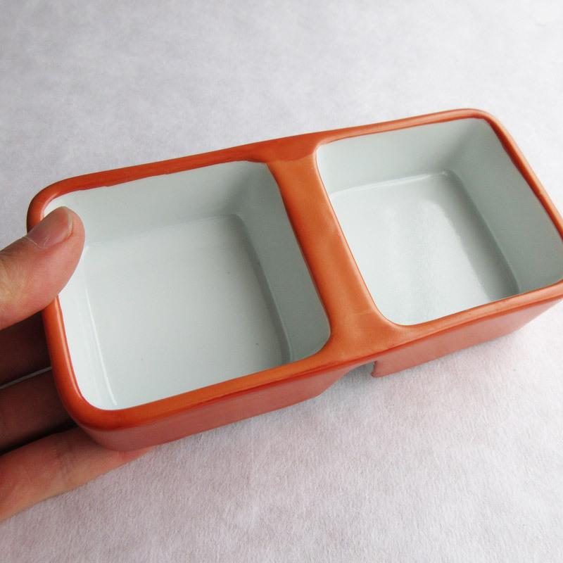オレンジ×ホワイト 二品皿 14.6cm / 二つ仕切り皿 仕切り薬味皿