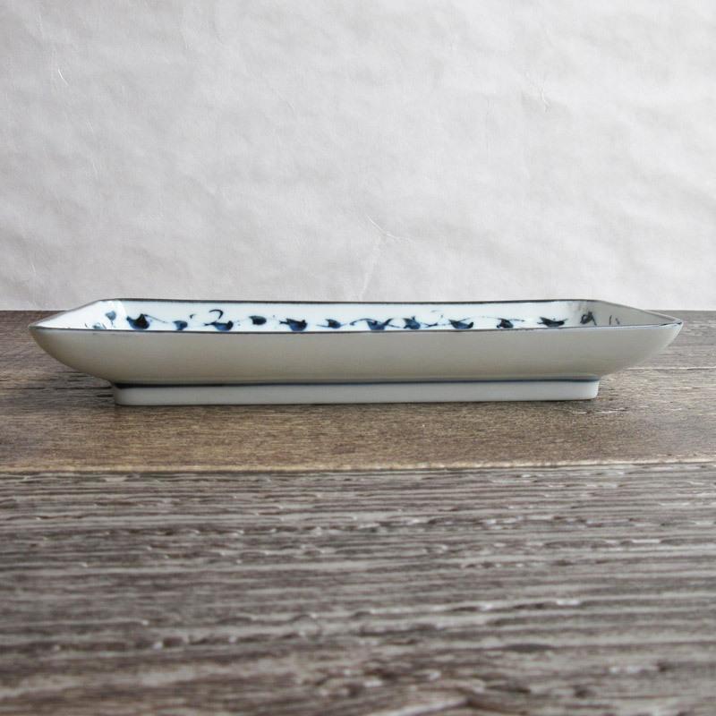 桔梗 長角皿 21cm / ききょう 古染 花柄 キキョウ 刺身皿 焼き物皿