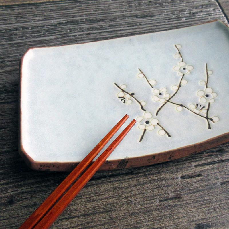 長角皿 焼き物皿 お刺身 天ぷら 焼魚 卵焼き 梅柄 日本製 和食器 美濃