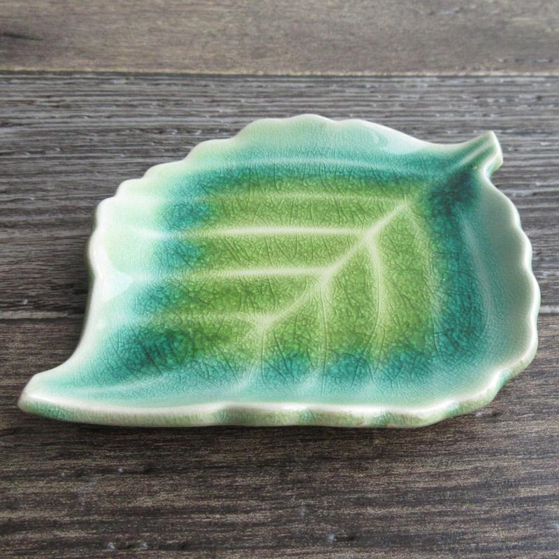 木の葉 小皿 グリーン 17cm / 和食器 グリーン緑釉 ガラス釉 銘々皿