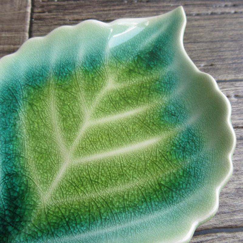 木の葉 小皿 グリーン 17cm / 和食器 グリーン緑釉 ガラス釉 銘々皿