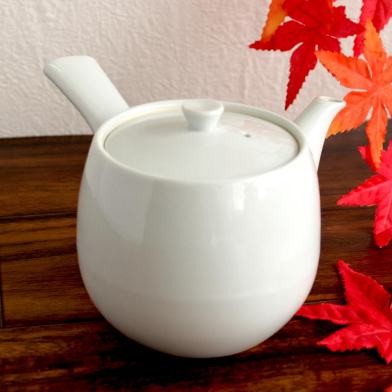 白磁急須 スリム持ち手 / 500cc 簡易茶漉し ティーポット ポット 茶器