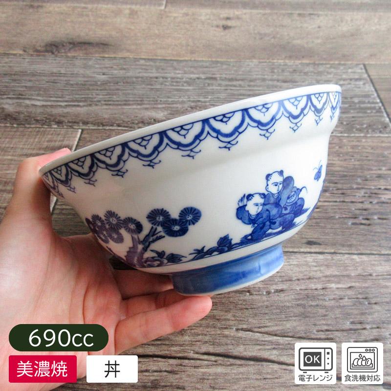 唐子童子 丼 / 日本製 美濃焼 ちゃわん 飯碗 染付 昔ながらの茶わん