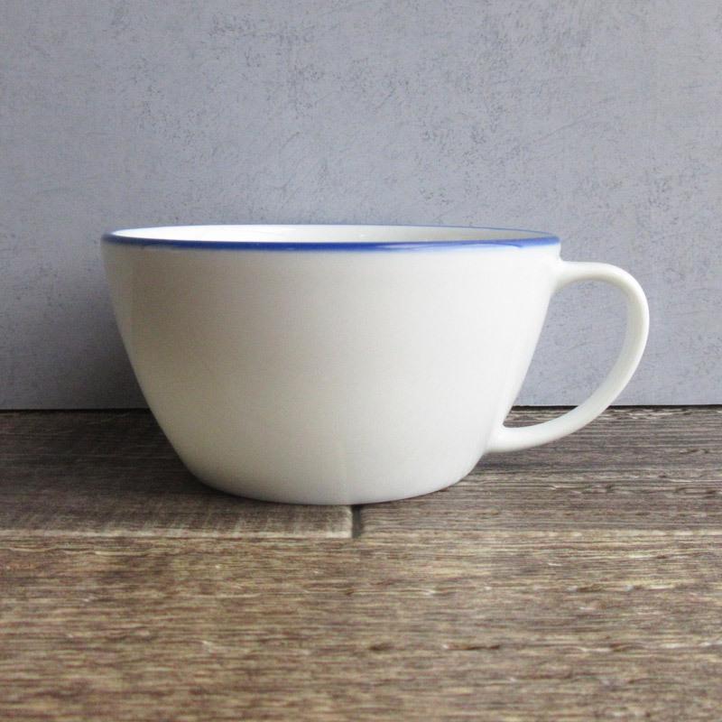 スープカップ 300cc スープマグ ブルーライン ホーロー風 白い食器