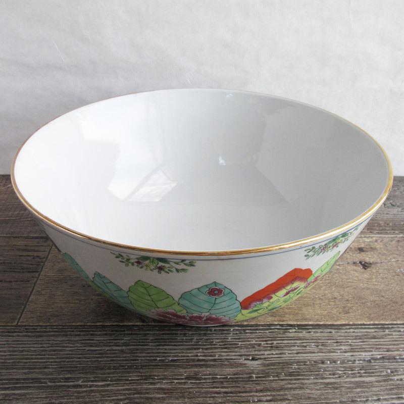 大鉢 巨大な鉢 上絵 転写 絵付け 金魚鉢 睡蓮鉢 スープボウル 花柄